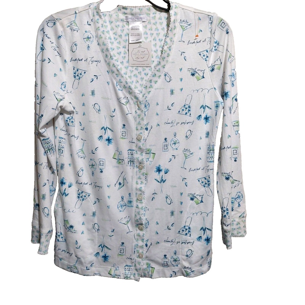 Carole Hochman Womens S Sleepshirt PJ Top Soft Button Up Long Sleeve Pockets NEW